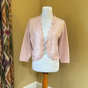 Nina Leonard Pink Scalloped Cardigan